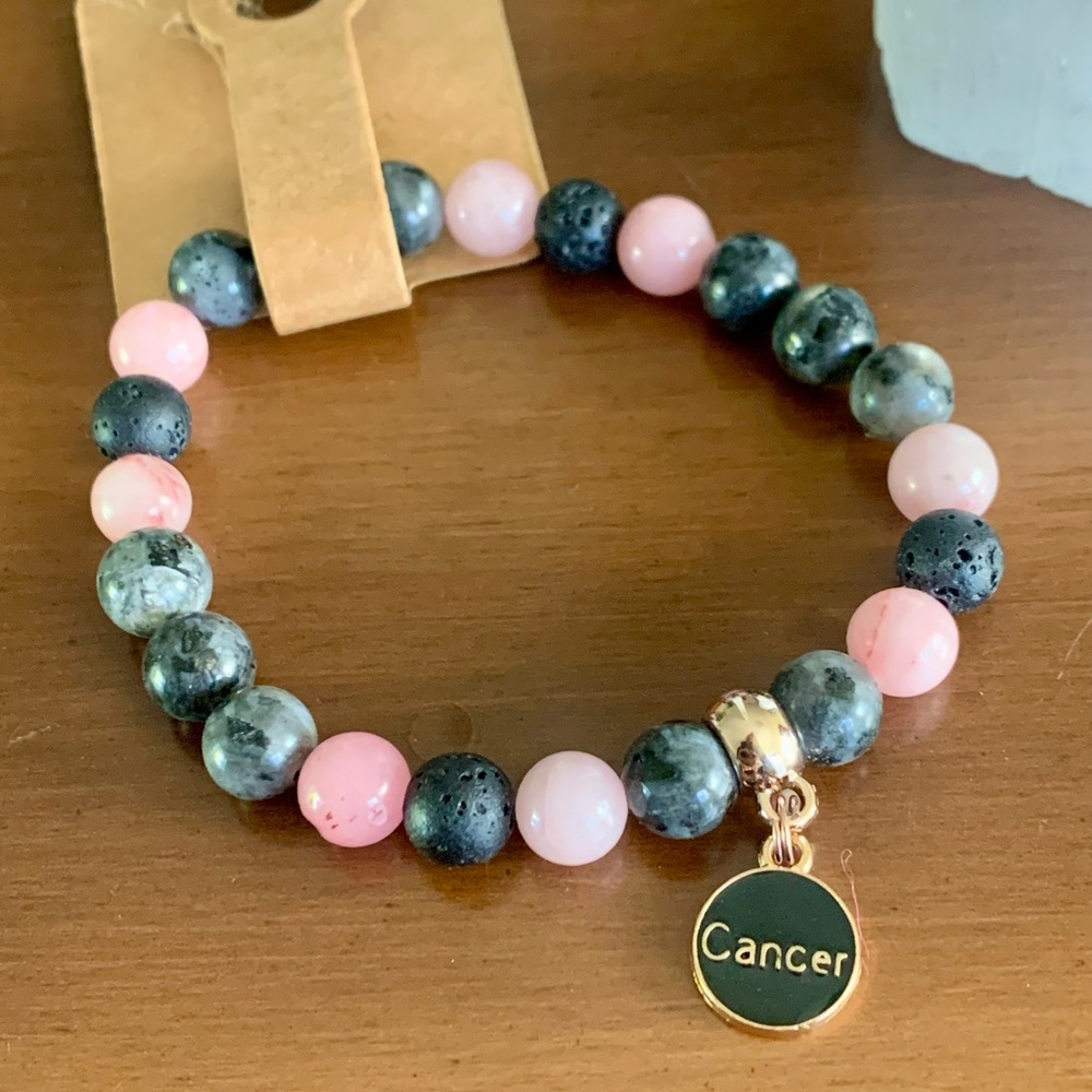 Zodiac gemstone stretchy bracelet made by My BrownDog. Cancer June 21-July 22
